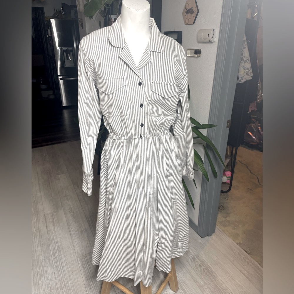 Vintage grey and white striped dress